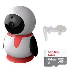 펭카 FULL HD 200만화소 홈CCTV IP네트워크 회전형 + SD 메모리 카드 64GB + 벽부형 브라켓, PE204