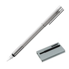 LAMY 006 로고 브러쉬 스틸 만년필 + 잉크 카트리지 5p, F, 실버(만년필), 블랙(잉크 카트리지)