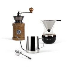 칼딘 스텐 포트 350ml + 핸드드립 세트 KN-02 + 오픈형 핸드밀 KC-7 + 커피 빈 계량 스푼, 혼합색상, 1세트