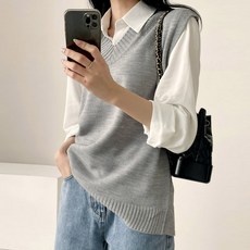 여성용 컬러풀 브이넥 니트 조끼