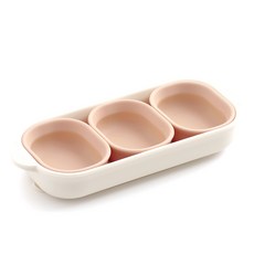 Tackaon 123 兒童矽膠配料碗3入 + 單格餐盤組 配料碗(米色粉紅) 餐盤(象牙白), 米粉色(盛菜碗)、象牙色(盤子), 1組, 澆頭球 3p + 盤子