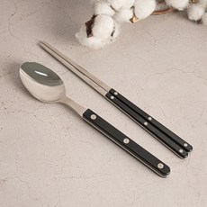 티니블랑 레브 1인 한식 디너스푼 + 젓가락 식기세트, 블랙, 1세트