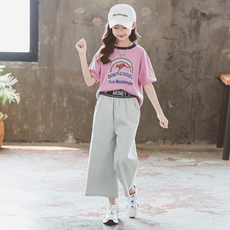 오렌지다몸 여아용 배색넥 캥거루 반팔 티셔츠 + 청바지 세트