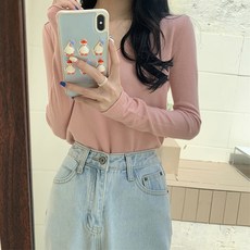 레몬소울 여성용 컬렁 브이넥 니트티