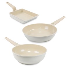 라체나 IH 인덕션 후라이팬 세트 3개, 크림, 사각후라이팬 + 후라이팬 28cm + 궁중팬