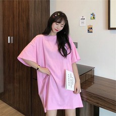 하이어리 여성용 오버핏 무지컬러 반팔티