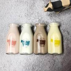 젖소 레트로 우유병 200ml x 4종세트, 혼합색상, 1세트