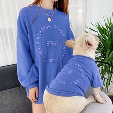 강아지 견주 커플룩 티셔츠 세트, 블루