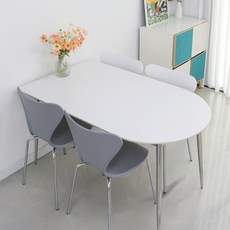 참갤러리 미드센추리 모던 1400 4인용 세라믹 반타원 식탁 + 의자 4p 세트 방문설치, 식탁(무광 올 화이트), 의자(의자, 그레이)
