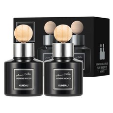 KUNDAL 昆黛爾 車用淨化空氣香薰精油組 擴香瓶黑款75ml 2入+木質擴香棒2支, 茉莉花木香, 1組