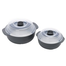 Smart 可微波雙耳調理蒸盒 2件組, 微波爐專用 可用於洗碗機 冰箱, 灰色, 1組