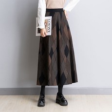 오티온 여성용 브라운 하이웨스트 롱 스커트