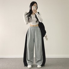 위드후이린 여성용 뮤즈 배색 와이드 트레이닝 밴딩 팬츠