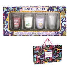 YANKEE CANDLe 香氛蠟燭禮物組, 49克x3入+透明燭杯 4個+禮物盒, 黑櫻桃+純淨棉+檸檬薰衣草, Black Cherry+Clean Cotton+Lemon Lavender