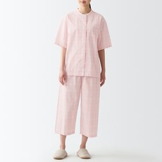 무인양품 여성용 MUJI 사이드 심리스 서커 반소매 패턴 파자마 상하의 세트 FDB04ZZZ