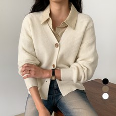 무드인더 여성용 브이넥 무지 베이직 니트 가디건