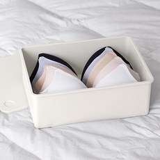 EZLIVING 1 個帶蓋塑膠內衣收納盒, 1個, Ivory