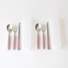 카모메키친 아동용 수저포크 세트, 인디핑크, 숟가락 + 젓가락 + 포크 + 케이스, 2세트 숟가락 + 젓가락 + 포크 + 케이스, 인디핑크