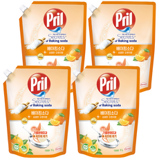 Pril 淨麗 小蘇打洗碗精 柑橘香 1L 包, 4包