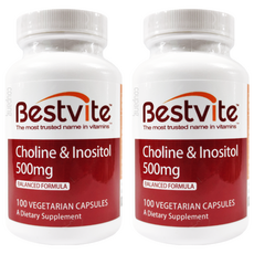 Bestvite 膽鹼+肌醇膠囊 500mg, 100 粒素食膠囊, 美國原廠原裝進口, 100顆, 2罐