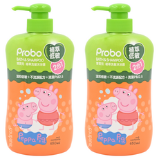 Probo 博寶兒 植萃洗髮沐浴露 佩佩豬, 溫和低敏 不流淚配方 清潔PM2.5, 650ml, 2瓶