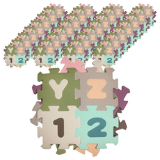 心樂家 莫蘭迪色系巧拼地墊 英文+數字地墊 Set 36, 36個, 17公分 x 17公分 x 1公分