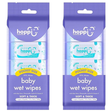 hoppi 嬰兒口手適用純水濕紙巾迷你包，7抽x8包，適用於敏感肌膚，德國五星認證, 8包, 2袋