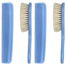 Braun Wettberg 珀薇 特長山羊毛寶寶/嬰兒用髮梳 + 齒梳 2件組, 淺藍色, 2組