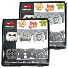 OXO 餅乾擠壓模型盤組，聖誕歡樂組，內含6種造型圓盤，不鏽鋼材質, 聖誕歡樂, 2組