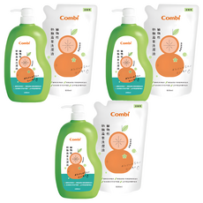 Combi 康貝 植物性奶瓶蔬果洗潔液組 (洗潔液1000ml+替換用800ml), 歐美雙認證 APG綠色洗淨成分 天然橘子油配方, 3組