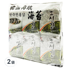 海樂多 海苔 原味 12入 Set, 傳統鹽烤 加上芝麻油香氣 單一包裝 攜帶方便 韓國媽媽手做, 60g, 2袋