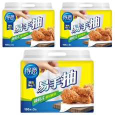 得意 抽取式廚房紙巾 易手抽 100抽x3包, 3包, 3袋