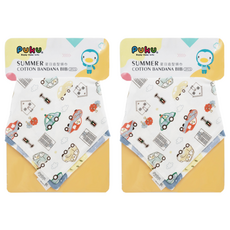 PUKU 藍色企鵝 Summer造型領巾組 2入組, 純棉材質 柔軟親膚, 排釦設計 固定不易滑, 一巾多用, 42*29*29cm, 汽車, 2組