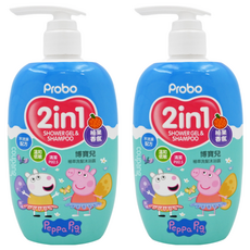 Probo 博寶兒 植萃洗髮沐浴露 佩佩豬 柚果香氛, 500ml, 2瓶