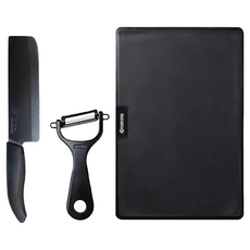 KyOCERa 京瓷 日本京瓷 3件組 黑色, 陶瓷刀 270 x 45 x 20mm + 削皮器 145 x 78 x 27mm + 砧板 300 x 210 x 2mm, 1組