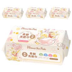 ONEDER 旺達棉品 小熊維尼洗臉巾70抽4包, 柔軟親膚, 加厚吸水, 抽取式洗面巾, 小熊維尼, 4包