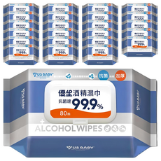 US baby 優生酒精濕巾超厚型80抽24包, 80張, 24包