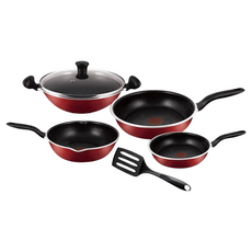 Tefal 特福 SO RED PLUS系列 不沾鍋 6件組, 煎鍋2個 + 深煎鍋1個 + 炒鍋附蓋1組 + 鍋鏟1支, C584S685, 1組
