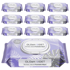 OLDam 可沖式濕紙巾 掀蓋型 棉花香, 70gsm, 易溶於水的可沖式布料, 70g, 62張, 10包