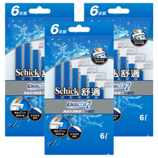 Schick 舒適牌 Exacta 2 高級防滑輕便刀 一般型 6支裝, 雙層刀片 精準刮鬍, 防滑舒適握柄, 一按清洗裝置, 6支, 3包