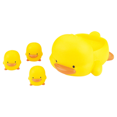 PiYOPiYO 黃色小鴨 家族水中有聲玩具組 4入裝, 抓握容易, 可漂浮, 浴缸玩具, 黃色, 1組