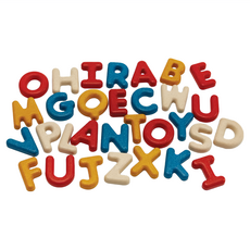 PLAN TOYS ABC大寫字母學習組, 採用再生木料, 圓滑細緻, 含26個英文大寫字母和5個母音大寫字母, 母音紅色製作, 1組