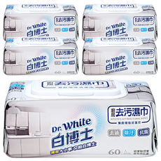 Dr.White 白博士 廚房去污濕巾, 60抽, 去油除污抗菌, 餐廚環境清潔用, 5包