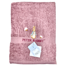 PETER RABBIT 比得兔 PR1251 彼得兔精繡浴巾，純棉柔軟舒適，厚實蓬鬆吸水，精緻電繡LOGO, 粉色/藍色/綠色/灰色 顏色隨機出貨, 1條