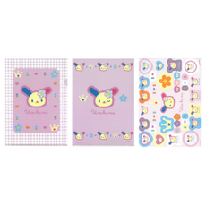 sun-star 三麗鷗 L型A5資料夾/貼紙套組 - 花小兔，經典Y2K格紋風格, 1組