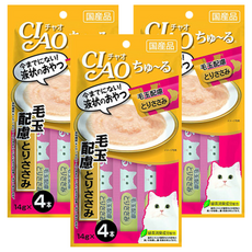 INABA CIAO 啾嚕 化毛配方肉泥, 條狀包裝設計, 添加綠茶成分, 雞肉, 56g, 3包