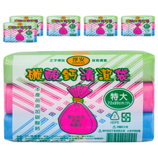 淳安 碳酸鈣清潔袋 特大 72x89公分 700g±5% 三捲/包 (紅, 藍, 綠 各一捲), 6個