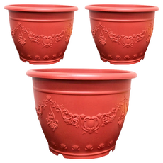 花兒姿 皇家浮雕花盆, 28x21CM, 聚丙烯(PP)+耐衝擊, 台灣製造, 磚紅色, 9吋 28 x 21cm, 3個
