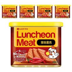 LOTTE 樂天 辣味雞肉午餐肉, 韓國原裝進口，香辣夠味，質地軟嫩，煎炒煮炸皆宜, 340g, 5罐