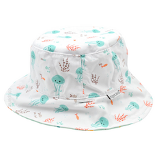 flapjackkids 雙面輕量遮陽帽/防曬帽, 海洋動物圖案, UPF防曬, 防水防污, 魚 + 水母, S